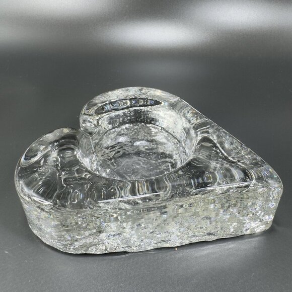 Mid Century Clear Heart Shaped Ashtray Dish Bowl Heavy Thick Textured Glass VTG - Picture 13 of 13